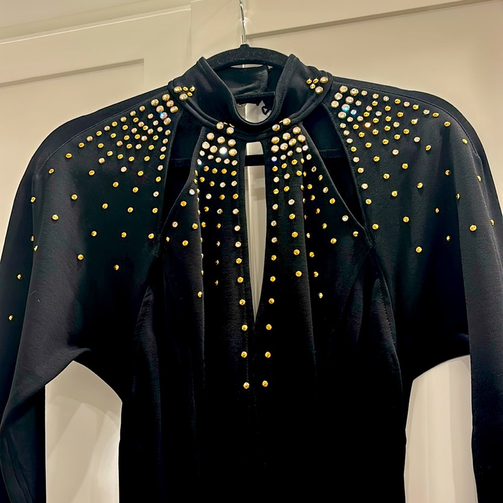 VINTAGE Tadashi 80’s Black Beaded Gown w/Cutouts, Open Back and Front Slit